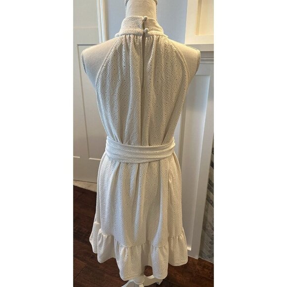 Michael Michael Kors Creamy White Eyelet Flowy Halter Neck Dress Size M - Picture 5 of 10